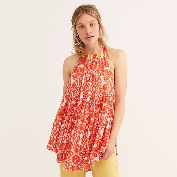 Free People Tops - NEW Free People Mimi boho tunic orange halter tank
